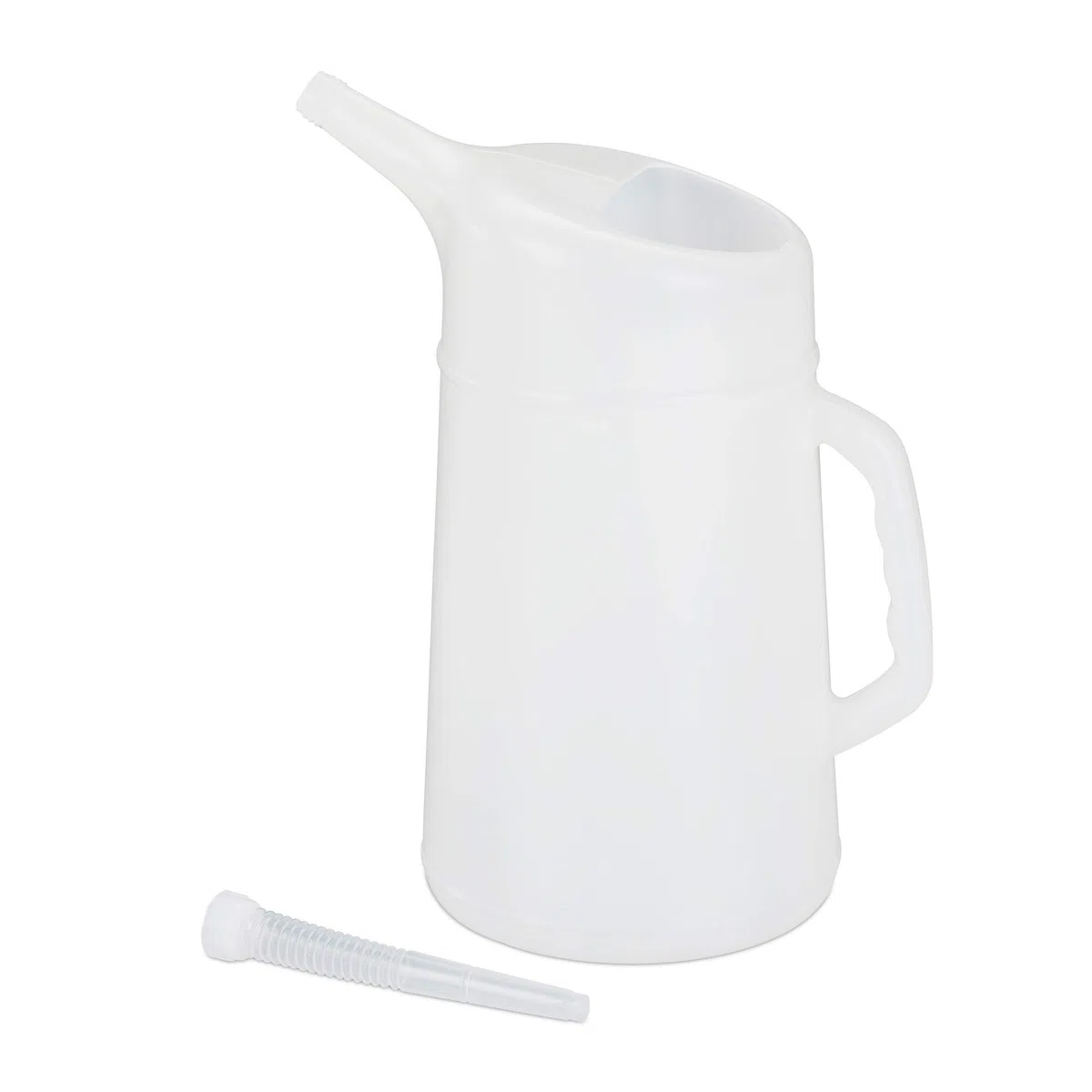 Relaxdays Embudo de Aceite para Coche, Ajustable, Medidor de Aceite, Resistente, PE, 5 L, Blanco