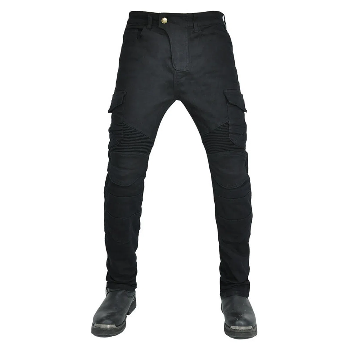 Pantalon Moto Hombre, Impermeable Pantalon Vaquero Moto para Pantalones de Carreras de Motocross, Pantalon Moto Elástico, Jeans de Moto, 4 x Equipo de Protección (Negro,L)