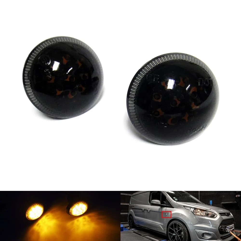 RZG 2 indicadores laterales con lentes LED de color ámbar y fumé negro para Transit Connect Tourneo Connect 2003-2022 2014-2025 Transit Courier