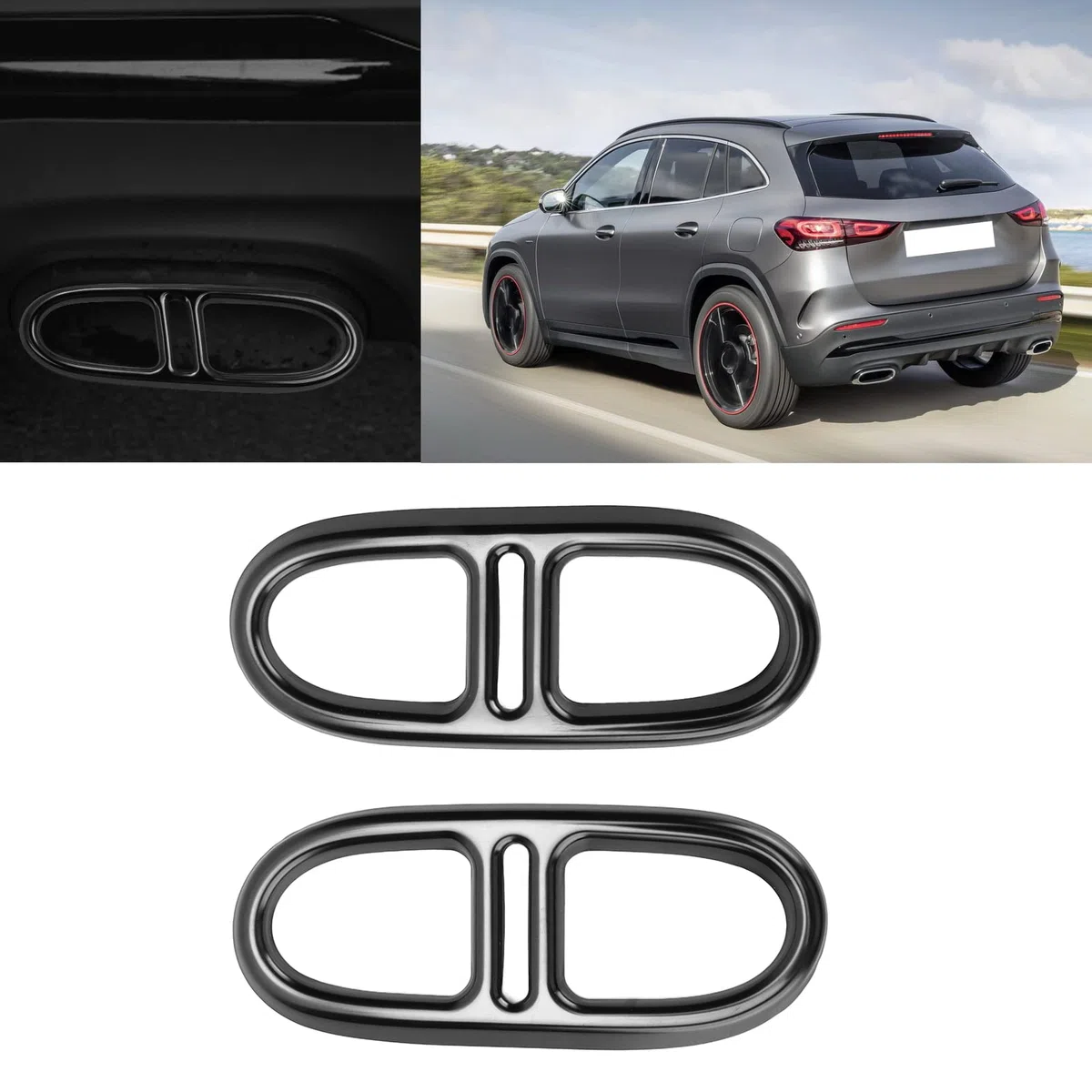 Para Gla H247 4WD 2020-2021, 2pcs Acero Inoxidable Embellecedores Tubo Escape Trasero, Marco Garganta Cola Tubo Coche Negro Brillante