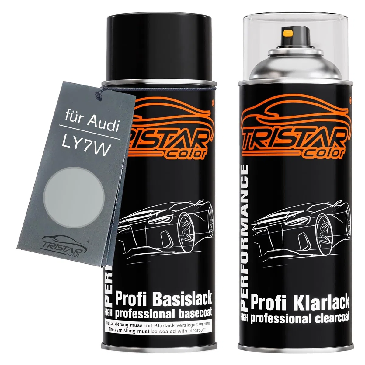 TRISTARcolor Pintura automotriz Set de botes de spray para Audi LY7W Silbersee Metallic/Argent Metallic Pintura base pintura transparente aerosol 400 ml