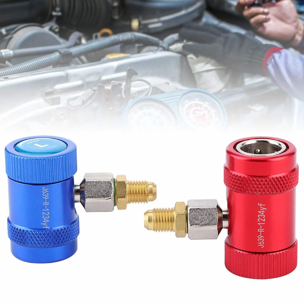 2pcs Adaptadores R1234yf a R134a, R1234yf Acoplador Rápido De Lado Bajo, Acopladores Rápidos Profesionales Adaptador De Puerto De Servicio De Aire Acondicionado para Auto Vehículo