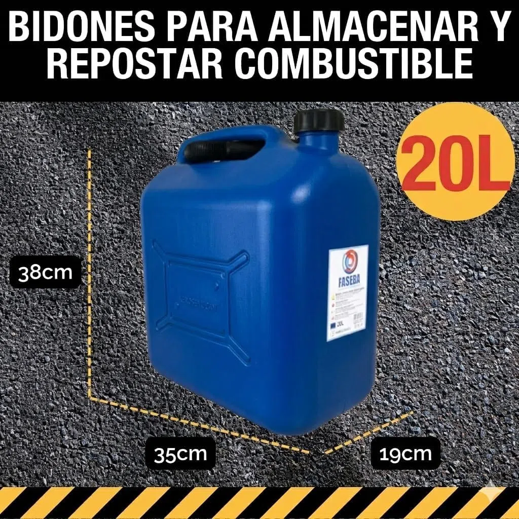 Pack Bidon Gasolina con Embudo de Boquilla Flexible para evitar Derrames - Con Visor de Nivel para facilitar la visibilidad - Con Homologación Oficial - Plástico HDPE Duradero (2, 20 Litros)