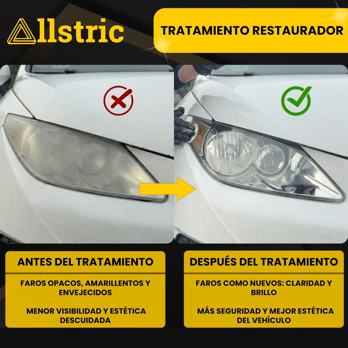 Kit Pulir Faros Coche con Polímero Líquido y Barniz Faros Coche. Pulimento Faros Profesional y Restaurador Faros Opacos para Pasar ITV. Kit Pulido Faros Coche Mejor Visibilidad y Seguridad