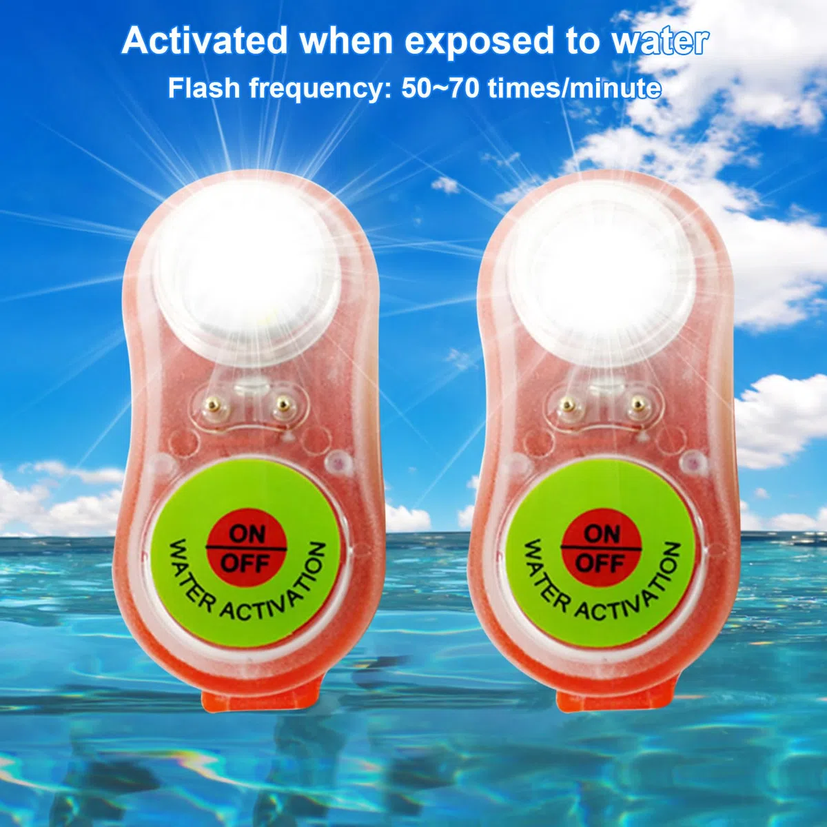 Lámpara de rescate LED de 2 piezas, luz estroboscópica para chaleco salvavidas para paseos en bote, etiqueta de localización personal | Luces activadas por agua, auto-