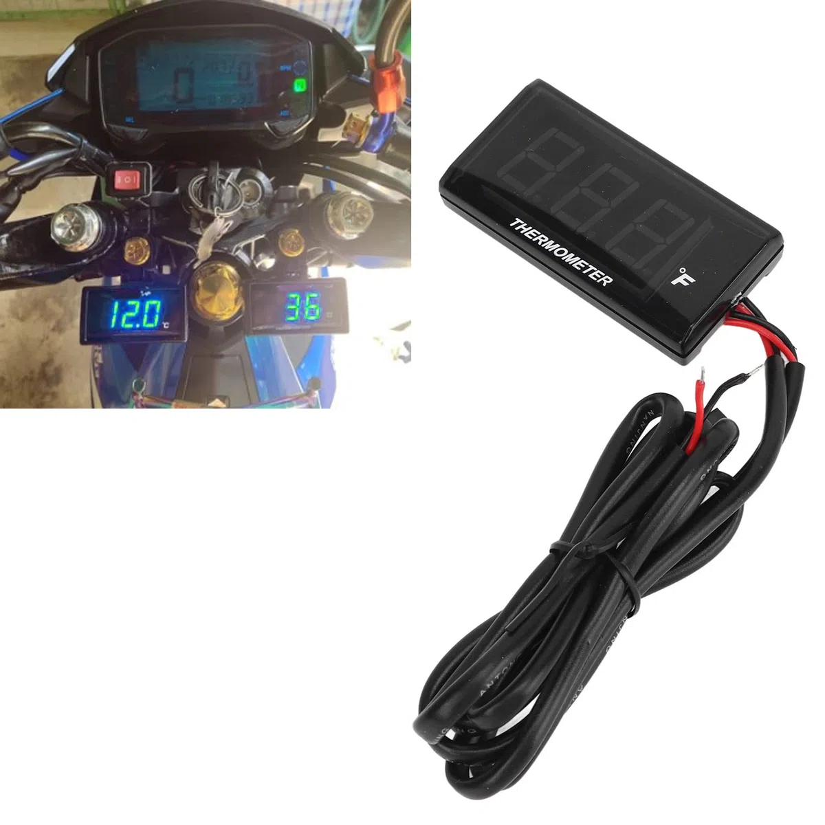 Medidor de Temperatura del Agua para Motocicleta, Termómetro Digital de Agua, Medidor de Temperatura Fahrenheit, Indicador de Temperatura del Agua LED DC 12 V con Adaptador de