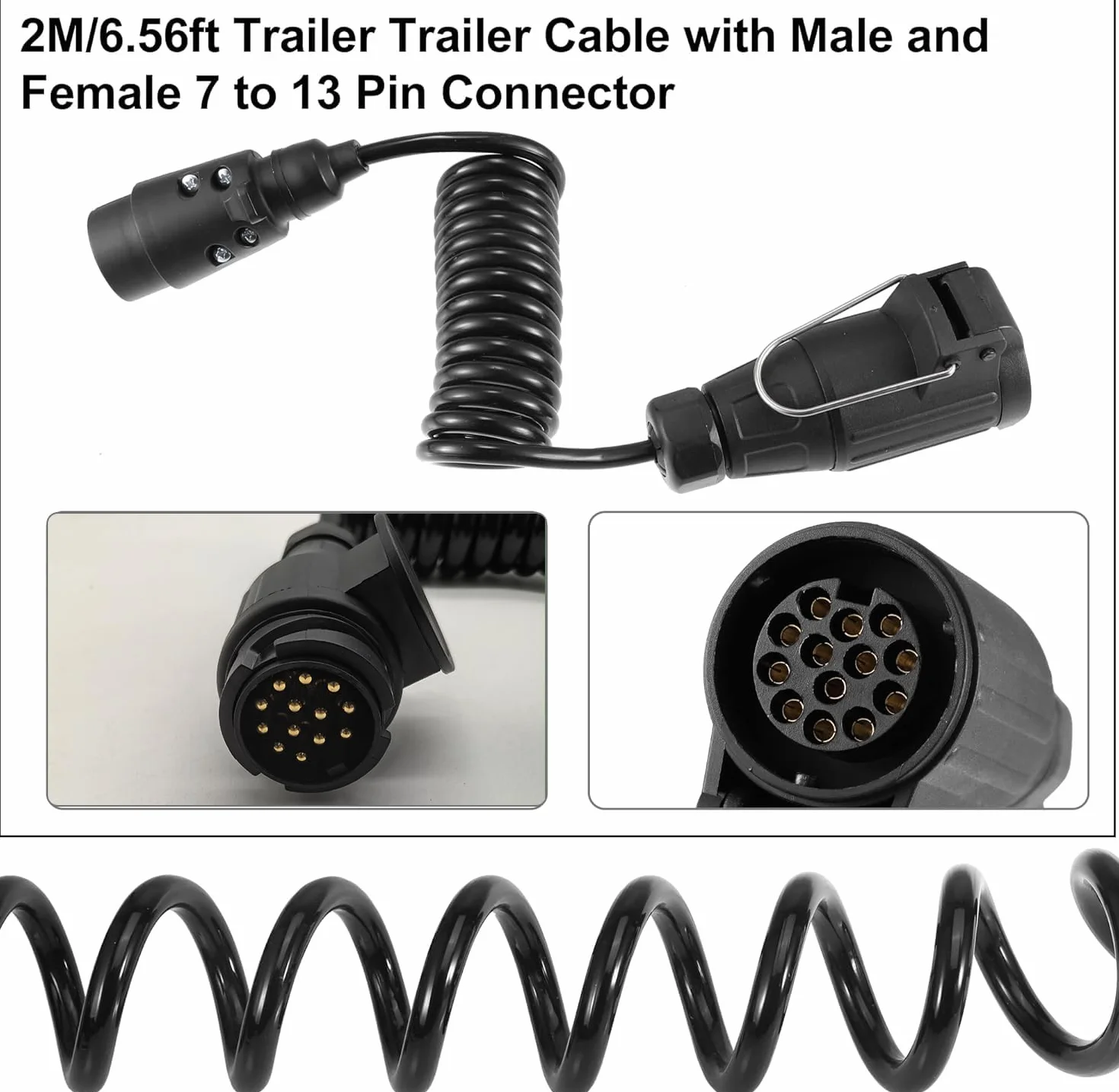Cable de extensión para remolque Frogetu 13 polos 2M, cable en espiral con conector de remolque de 13 polos a conector de 13 polos, cable para remolque 12V para coche, camión, caravana, autocaravana