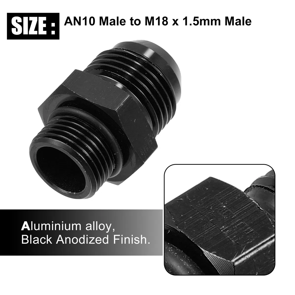 X AUTOHAUX 2uds Negro Macho Ajuste Adaptador Acampanado Unión Acoplador para Coche Auto AN10-M18*1,5