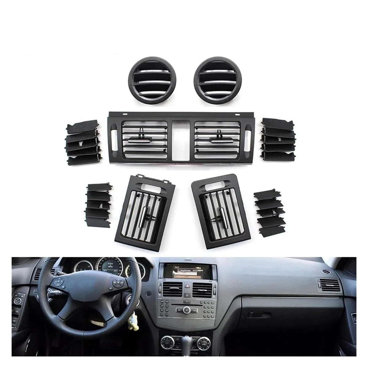 Aire Boquilla ventilación Rejilla de ventilación de aire acondicionado para Mercedes para Benz Clase C W204 C180 C200 C220 C230 C260 C300 C350 LHD Cubierta rejilla(Black 2PC)