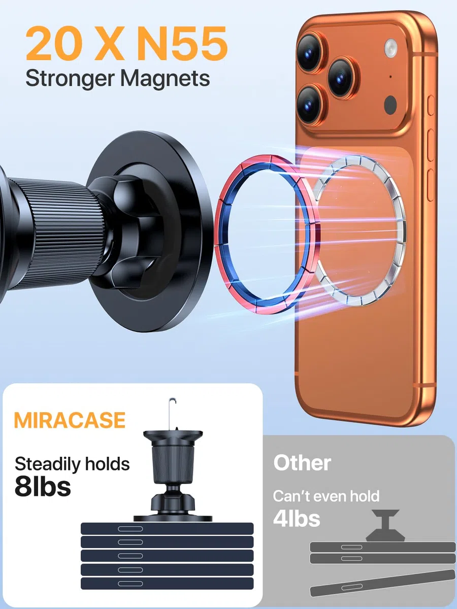 Miracase Magsafe - Soporte magnético para coche, gancho de acero mejorado e imanes fuertes, 2 en 1, para rejilla de ventilación y salpicadero, soporte de teléfono móvil para iPhone 17 Pro MAX 16/15/14