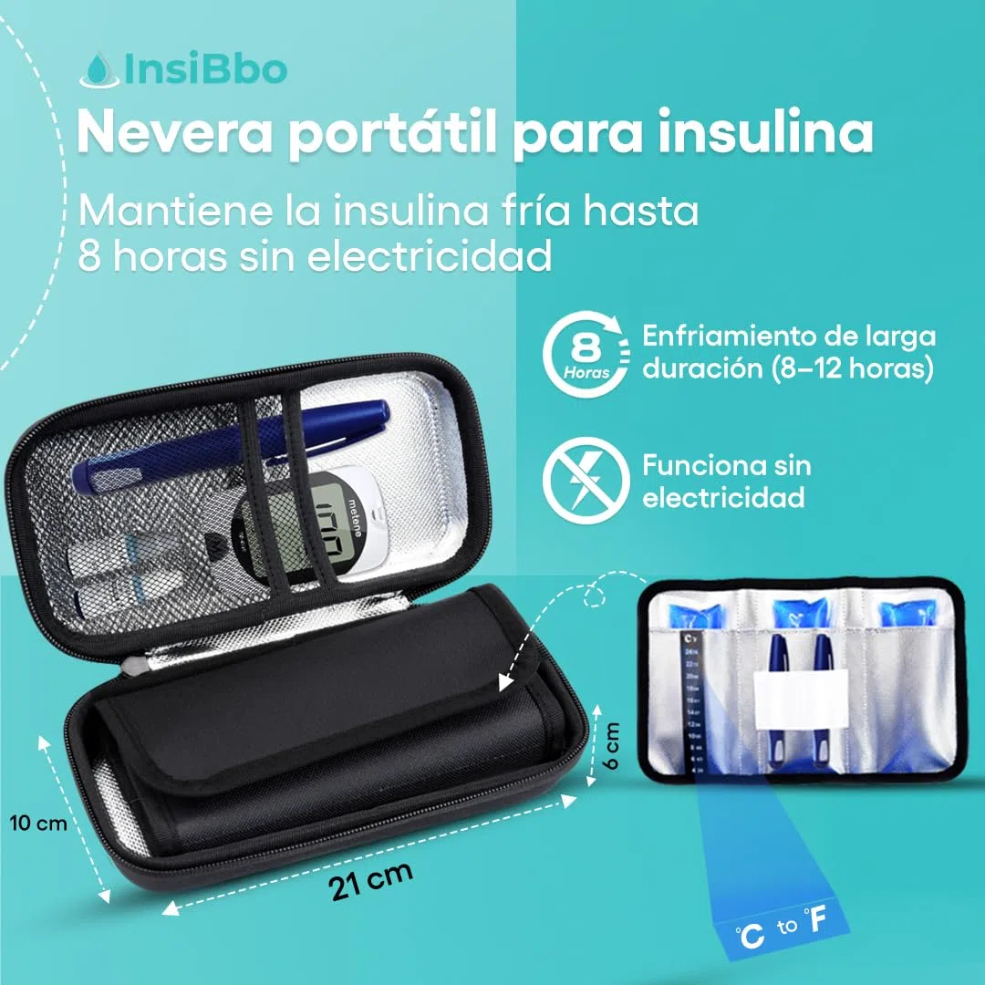 Nevera insulina viaje| estuche insulina| 3 bolsas refrigeradas de gel| nevera para insulina diabetes | Gran Capacidad de almacenamiento |cinta térmica indicador temperatura | ideal equipaje de mano.