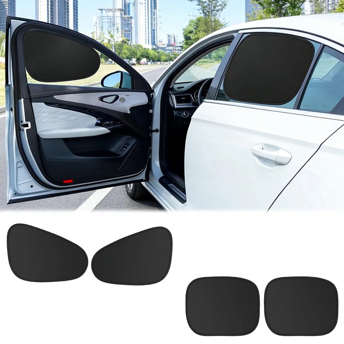 Paquete de 4 parasoles para ventana de coche, máxima protección solar para ventanas laterales, viseras solares estáticas para niños y bebés, bloqueador UV para ventanas laterales delanteras y