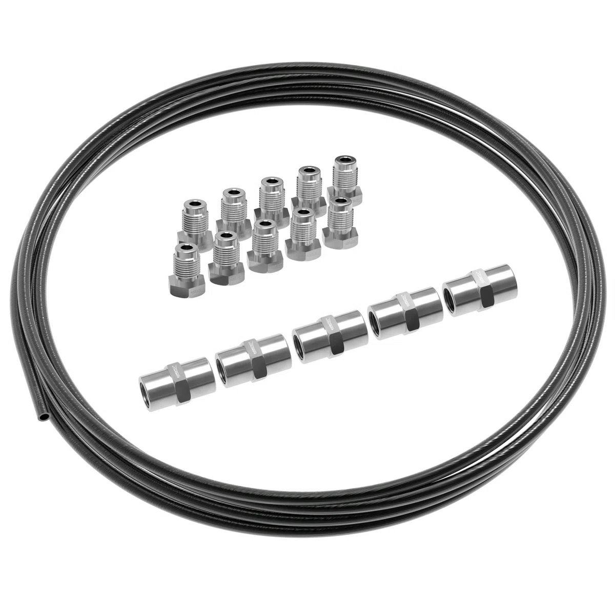Tubo de freno de 5 m Ø 4,75 mm de acero cobre revestido + 10 conexiones macho + 5 conectores hembra M10 x 1 DIN 74 234 Kit de frenado 3/16 pulgadas Tubo rígido con conexiones para el abocino DIN de