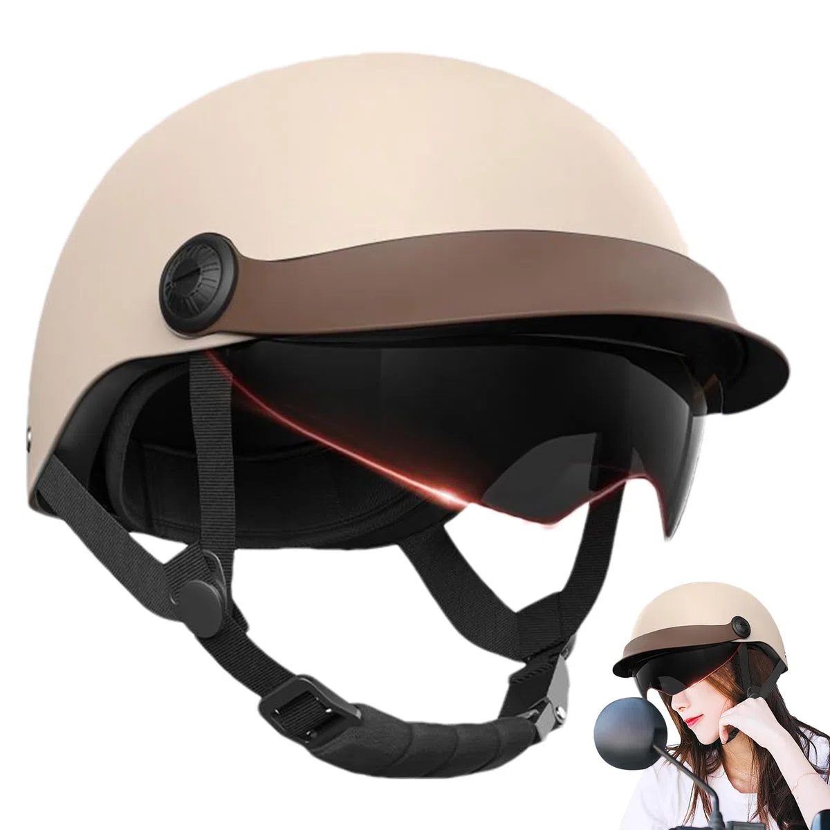 Medio Casco Verano Moto, 54-62 Cm Medio Casco Moto, Casco De Scooter, Gorro De Seguridad para Motocicleta De Cara Abierta, Gorro Rígido para Motocicleta, Ciclismo, Motocross, Cruiser Scooter