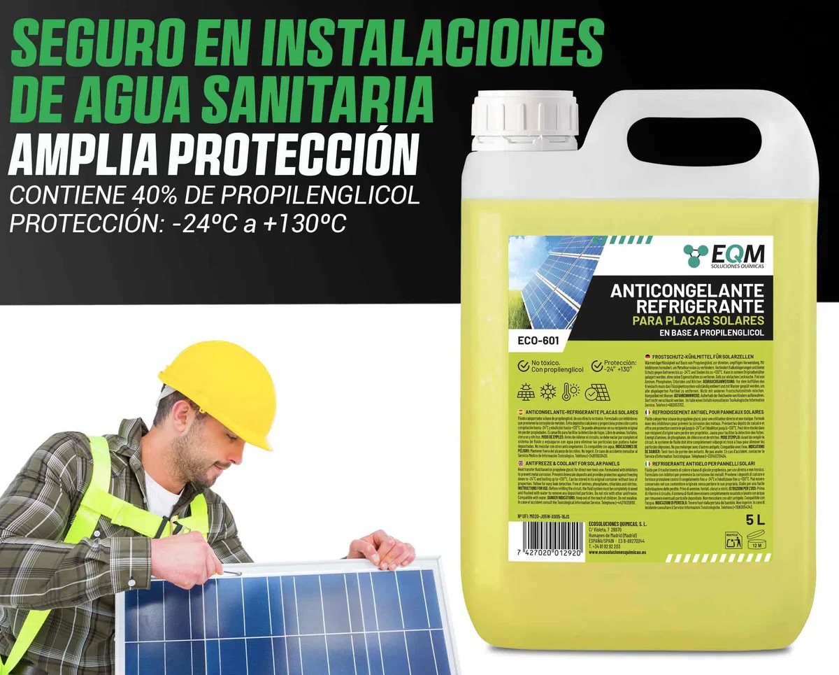 EQM - ECO-601 - Refrigerante-Anticongelante para Placa Solar - 5L - Líquido Caloportador con Base de Propilenglicol - No tóxico