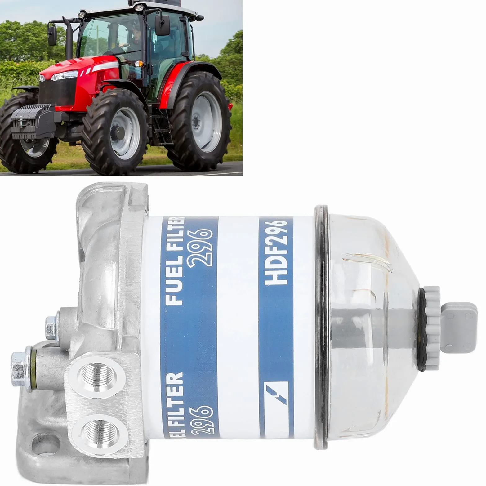 Conjunto de Filtro de Combustible, 7111-296 Filtro de combustible de repuesto para Ferguson Separador de Agua de Filtro de Combustible Diésel para Massey Ferguson 133 135 140 145 165 168 175 178