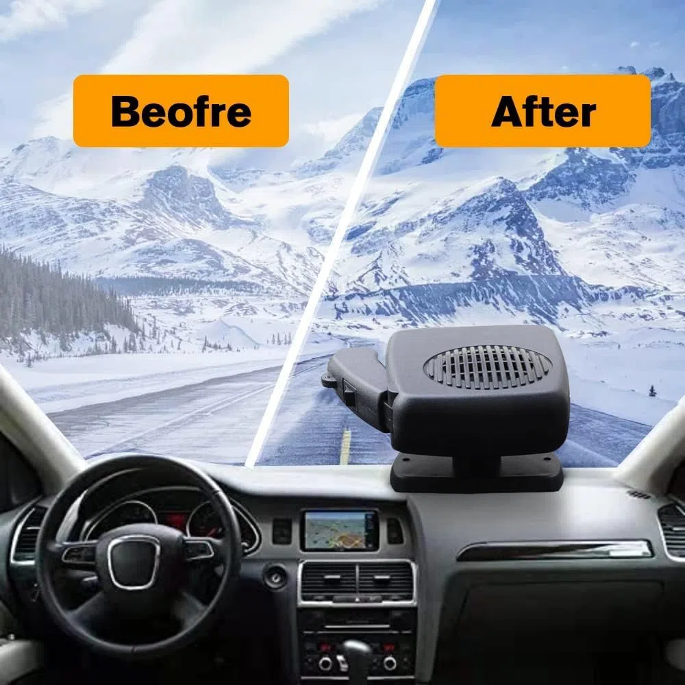 Leaflai Calefacción para coche, 12 V, kit de descongelación para coche, portátil, antiempañamiento, 2 en 1, calefacción/refrigeración, descongelador, que se conecta al encendedor de cigarrillos de