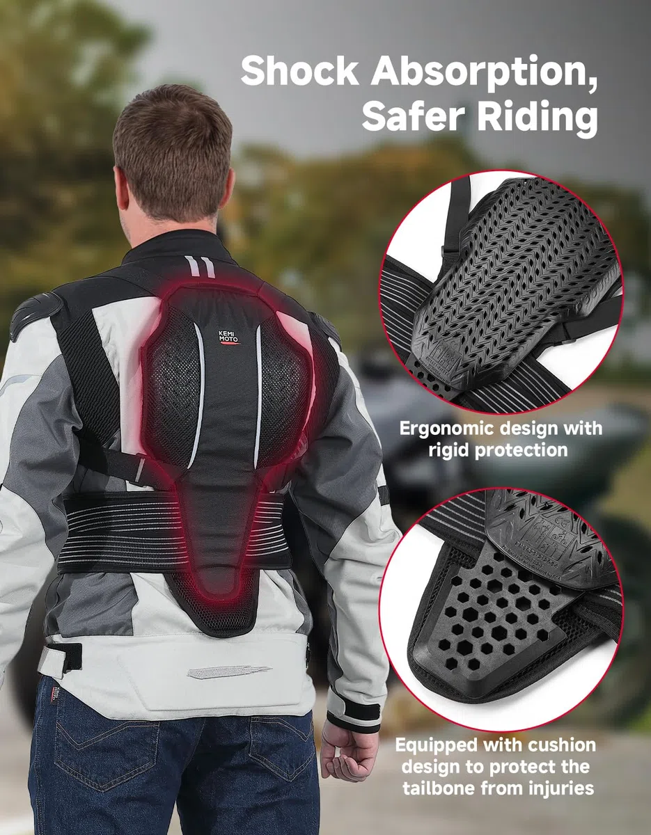 KEMIMOTO Protección de Espalda para Moto, Certificación CE-2, Protección Dorsal con Correas, Diseño Antideslizante y Ligero, para Todas Las Estaciones y Diversas Actividades al Aire Libre