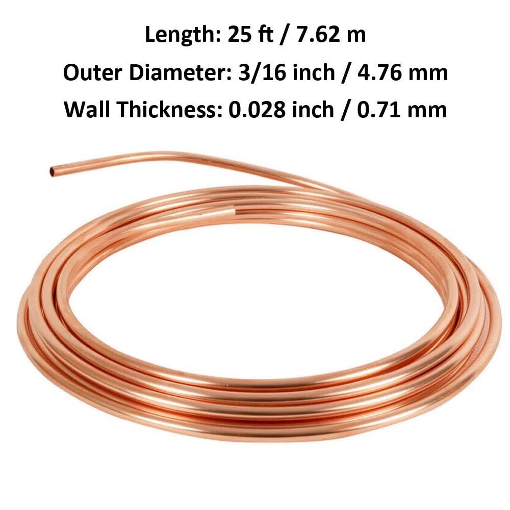 4,75mm Tubo de Freno de Cobre para Auto 3/16" Kit de Línea de Freno Manguera de Freno Recubierta de Cobre Reemplazo Automóvil Tubería de Freno Aceite 7,6m de 16 Tuercas