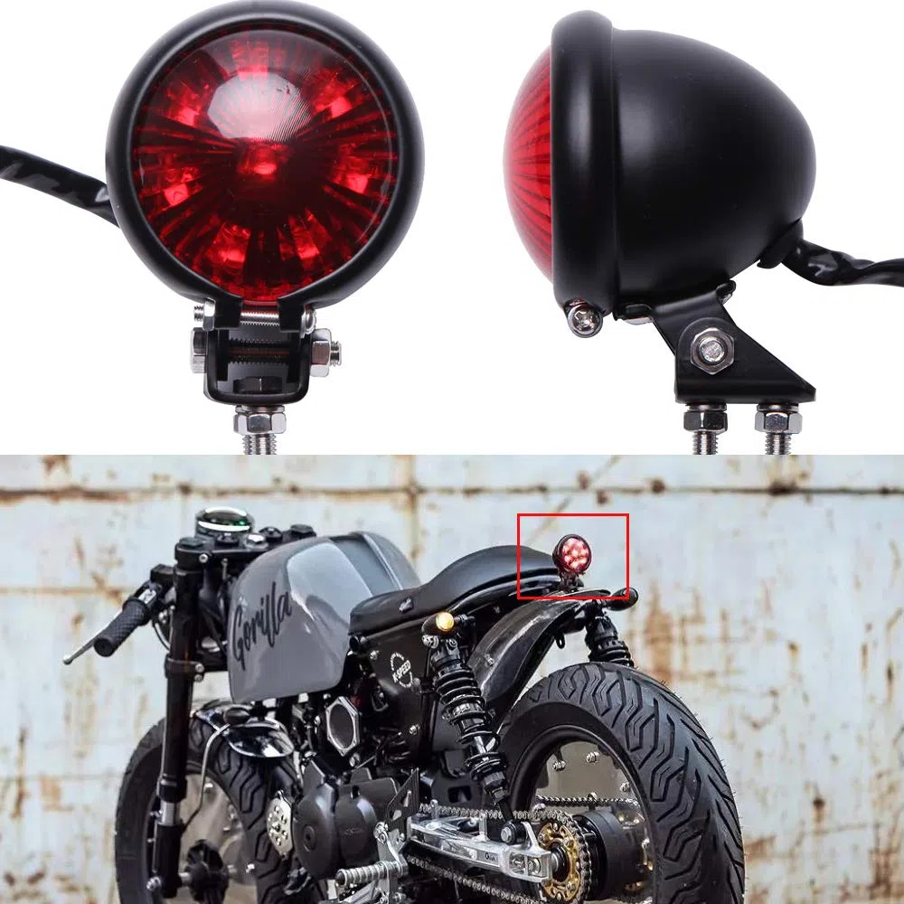 DREAMIZER Luz Trasera Moto LED de Freno Luces de motocicleta brillante con lente roja para Custom Cafe Racer Street Bike Chopper Bobber Cruiser 883 iron.