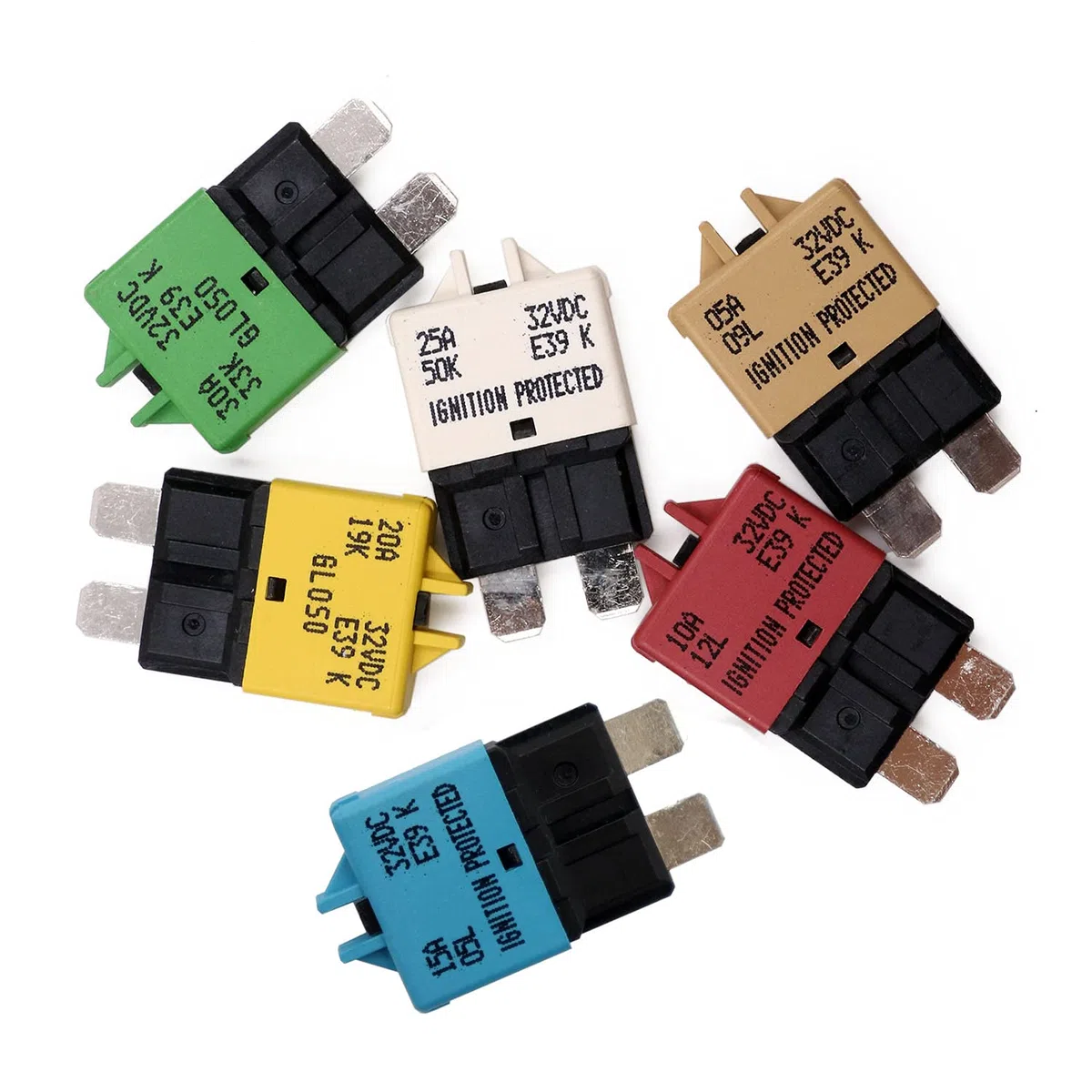 Barco de automóviles Disyuntor de reinicio manual fusible delgado ATC 5a, 10a, 15a, 20a, 25a, 30a 12v - 32v disyuntor dc, un paquete de 6