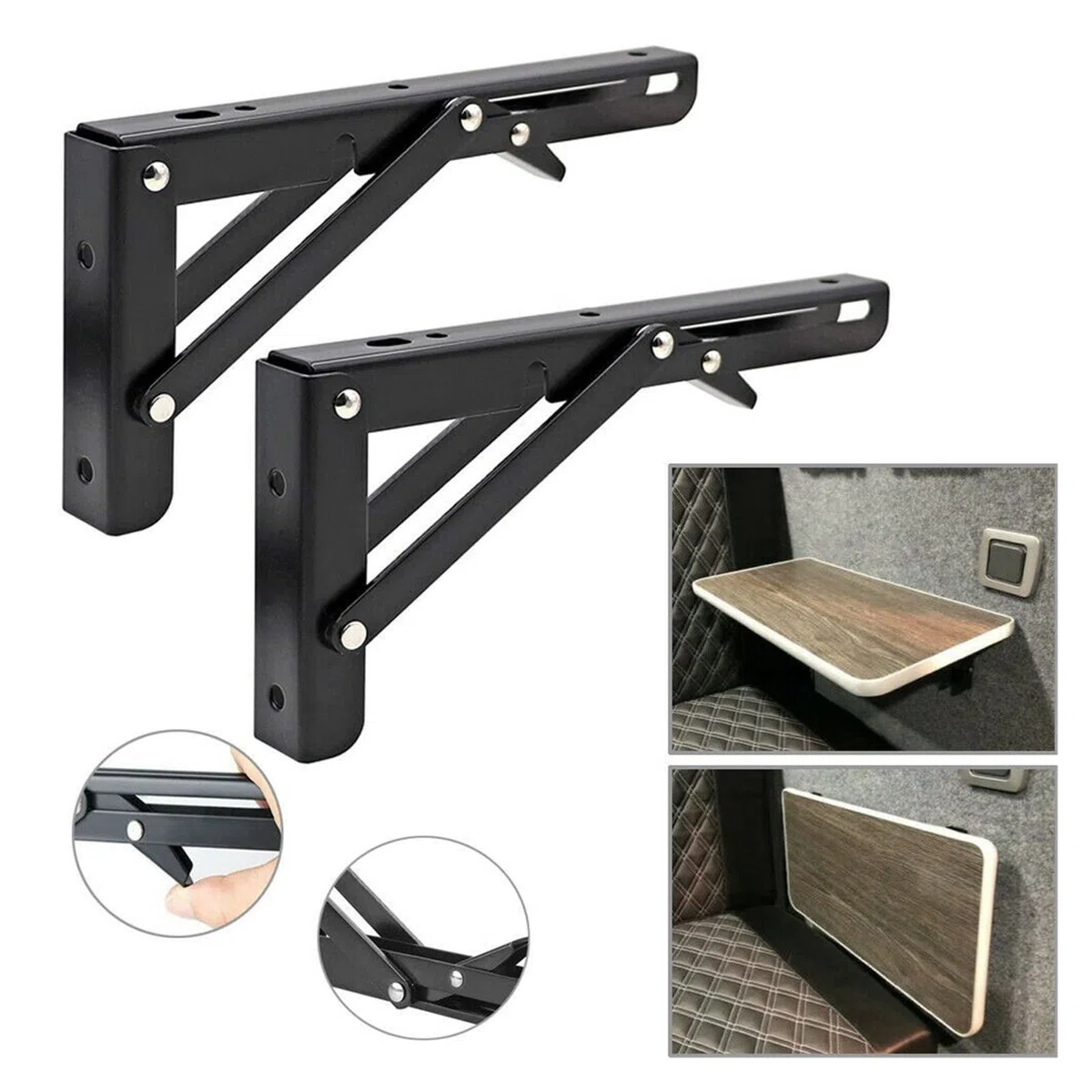 2 uds Campervan soporte plegable estante de mesa autocaravana caravana acabado negro acero inoxidable Mini accesorios coche,Componente de autocaravana