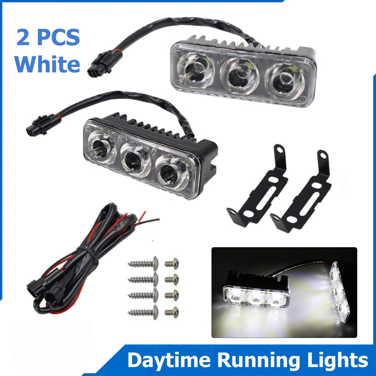 Riloer Luz de Conducción Diurna, 2 x 12V 3 LED de Alta Potencia, DRL Luz Antiniebla de Conducción Diurna, Impermeable