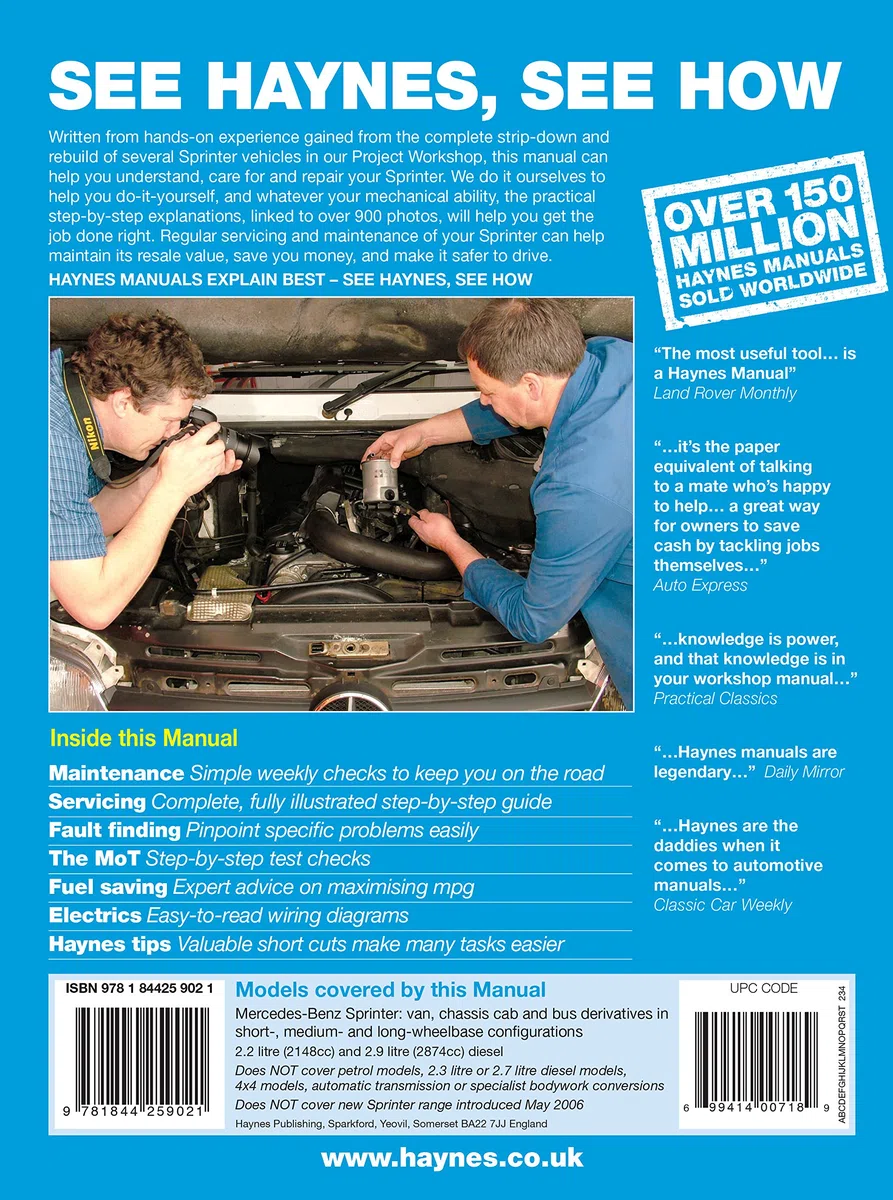Mercedes-Benz Sprinter Diesel (95 - Apr 06) Haynes Repair Manual