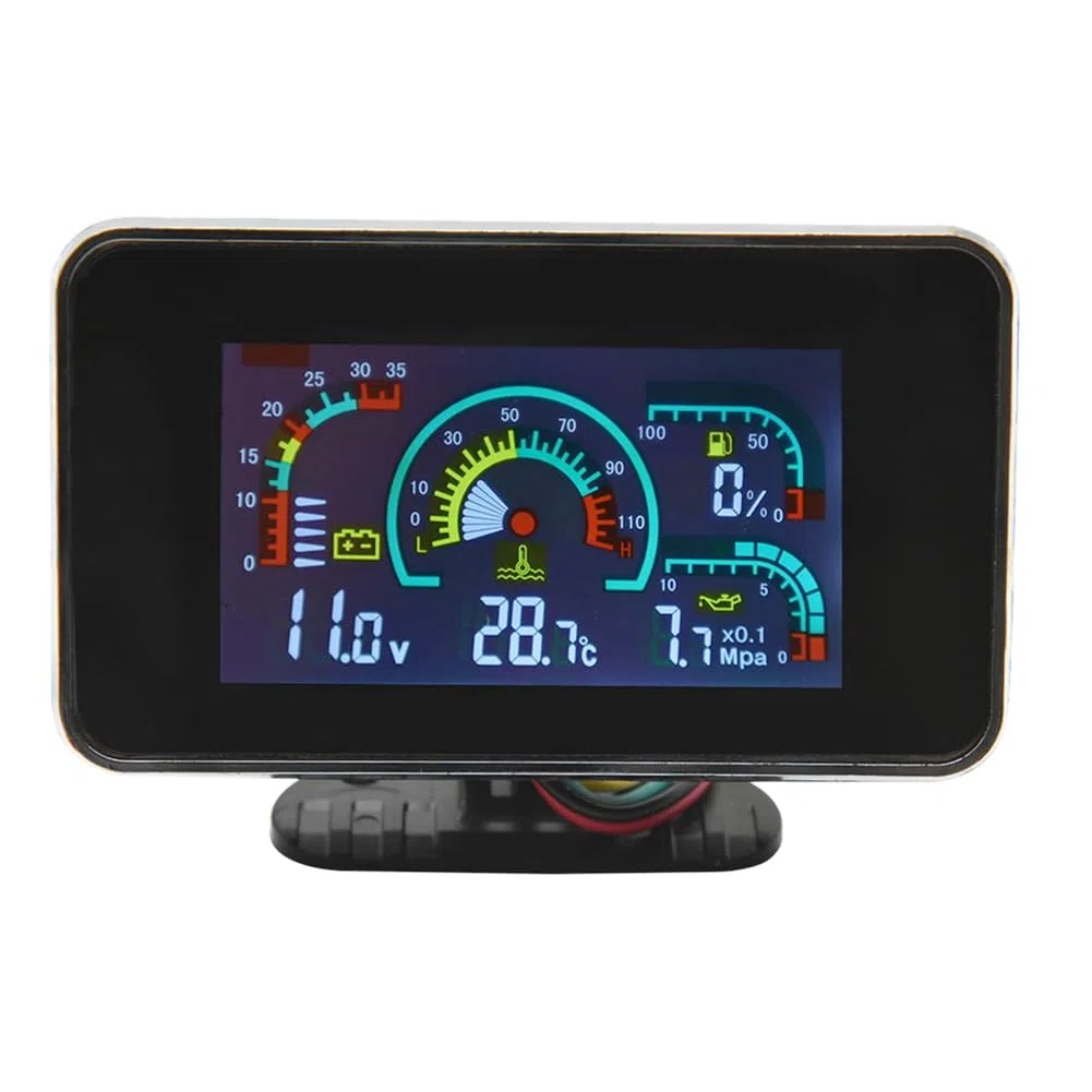 4 en 1 LCD 12V/24V VoltíMetro de PresióN de Aceite VoltíMetro Temperatura del Agua Indicador de Combustible de Aceite con Sensor de 10 Mm para CamióN Excavadora