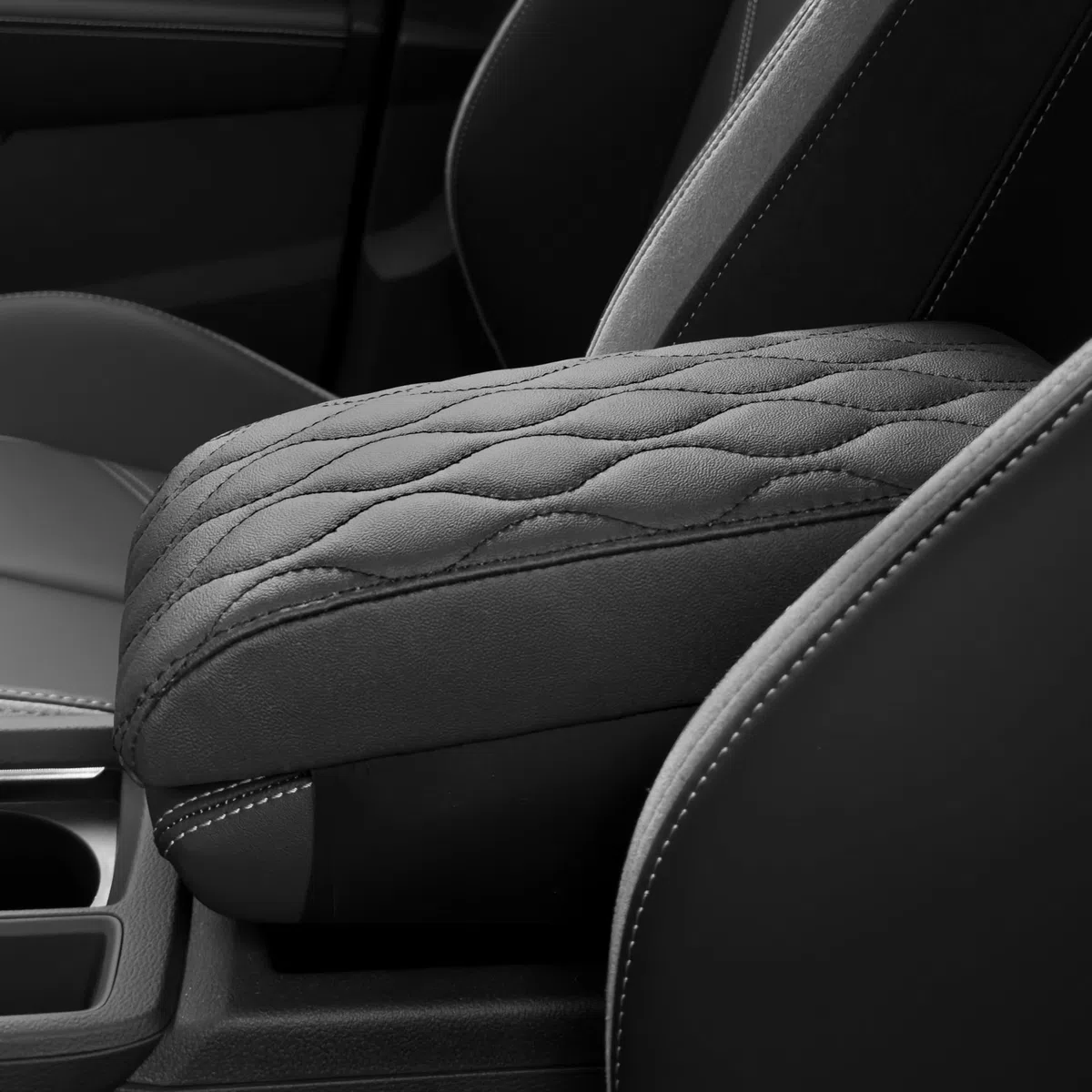 cojin reposabrazos para Coche de Cuero sintético de PU,Funda Consola Central Auto Almohadilla,Universal Negro Cojín,Caja reposabrazos(Tamano A 30x15x4.5 cm)