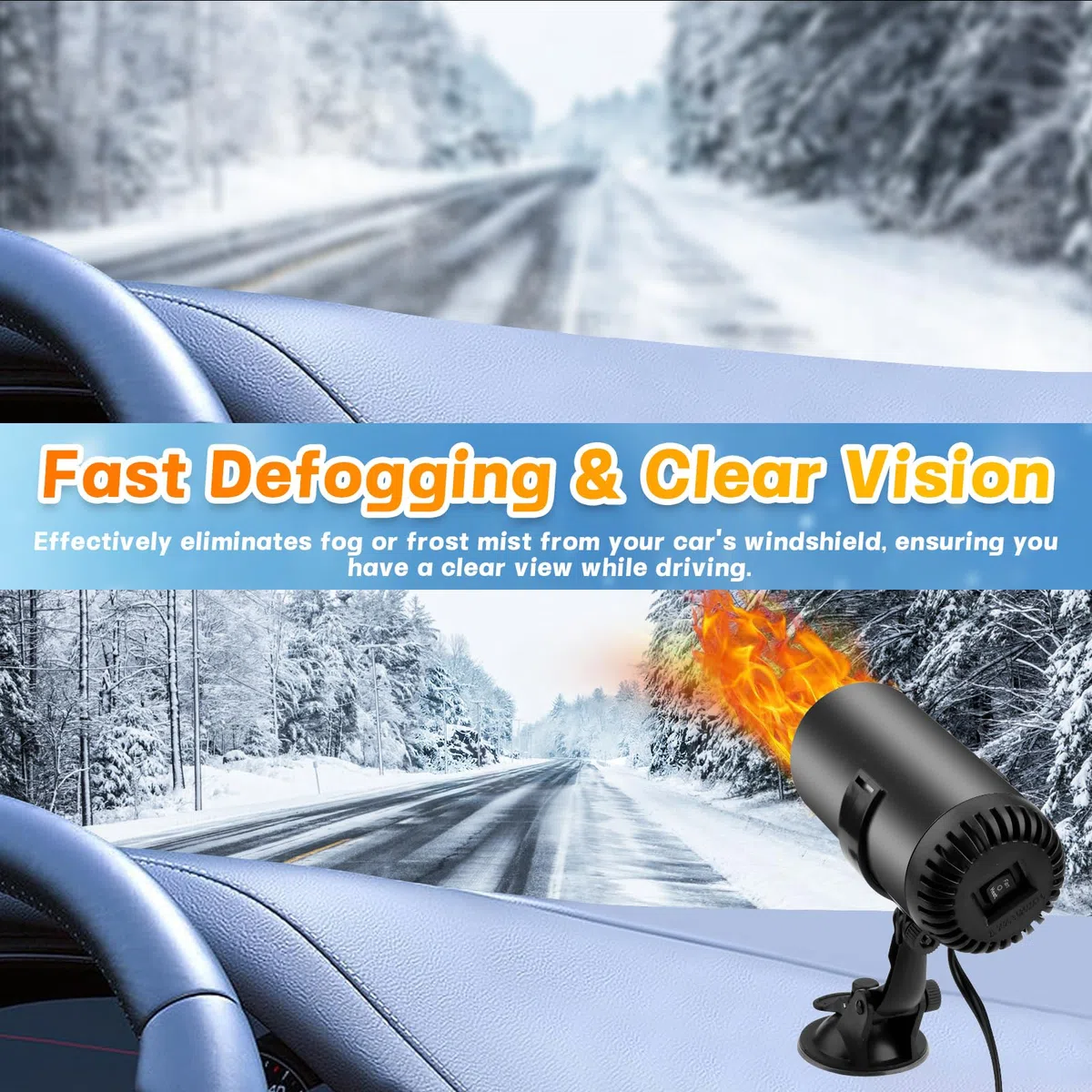 Pipihome Calefactor Coche 12V 200W, Calefactor Portatil para Coche Descongelador Parabrisas, Calentador Bajo Consumo Mechero, 360 Grados Rotación, para la Mayoría de los Automóviles, Camping (B)