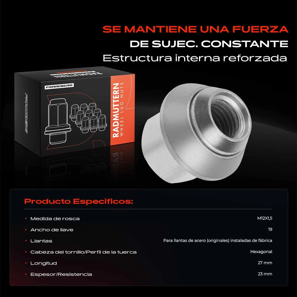 Frankberg 4x Tuerca de rueda Cojinete Compatible con Focus Turnier DNW Focus DAW DBW Fiesta V JD JH Fusion JU KA RB Replace# 91AB1K024AC
