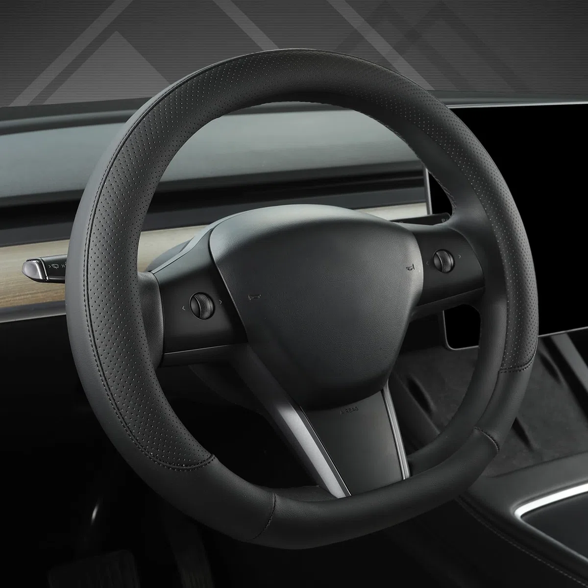 GIANT PANDA Funda Volante Coche para Tesla Model 3 / Tesla Model Y, Forma D, Color Negro