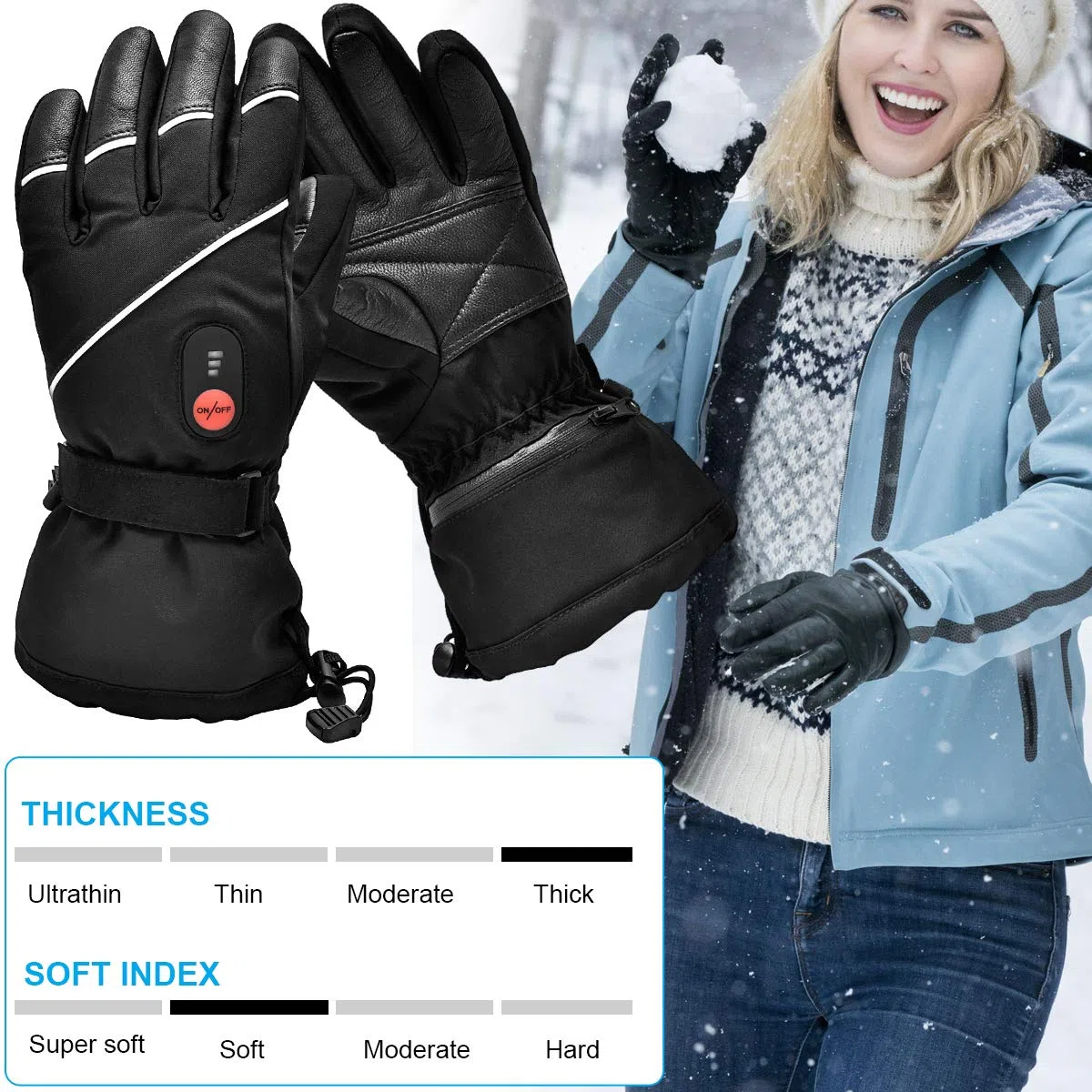 SNOW DEER - Guantes calefactores, con Pilas Recargables, eléctricas, para Hombres, Mujeres, Calentadores de Manos con Pilas Recargables de 7,4 V, 2200 mAh, para esquí, Bicicleta, Motocicleta, Guantes