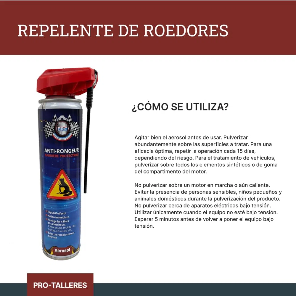 ERC – [Anti-roedor repelente] | Repelente Olfativo | Acción Inmediata | Protege los cables y cauchos | Evita un reemplazo costoso | Aerosol 300ML