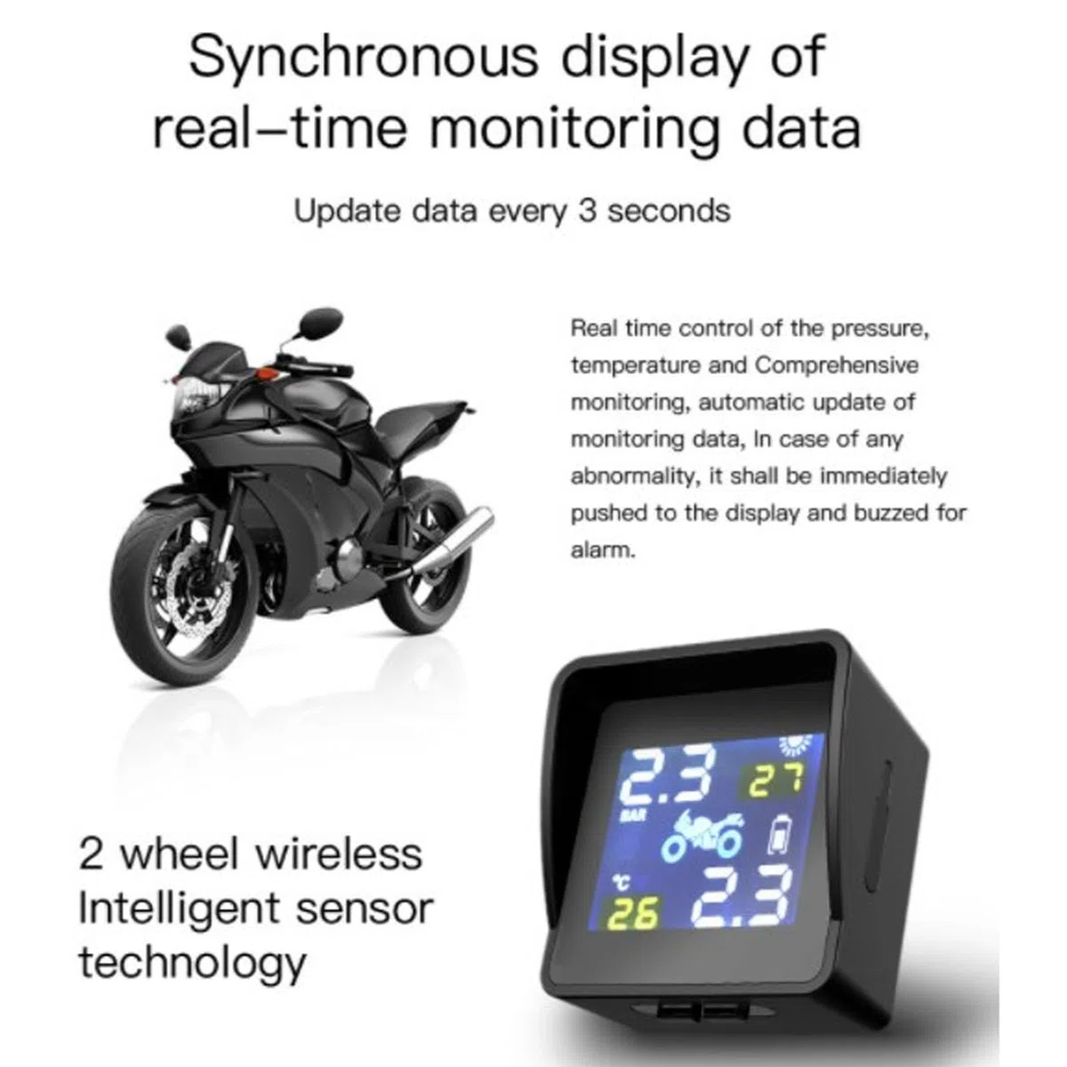 De Monitorizacion De Presion De Neumaticos Solar Tpms Pantalla Lcd Alarma De Presion Para Moto Scooter