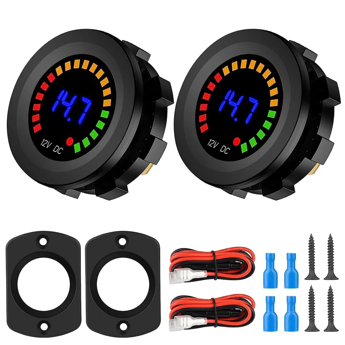 Linkstyle 2 Piezas DC Voltímetro 12V 24V, Impermeable Pantalla Digital LED Voltaje Redondo, Bateria Voltaje Medidor para Coche Marino Motocicleta
