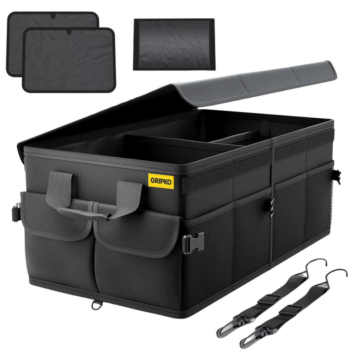 Organizador Maletero Coche 50L - Bolsa Maletero coche Plegable con Bolsillos, Base Doble y Paredes Reforzadas - Versátil y Seguro - Base Antideslizante - Cinchas Ajustables - Tapa Extraíble