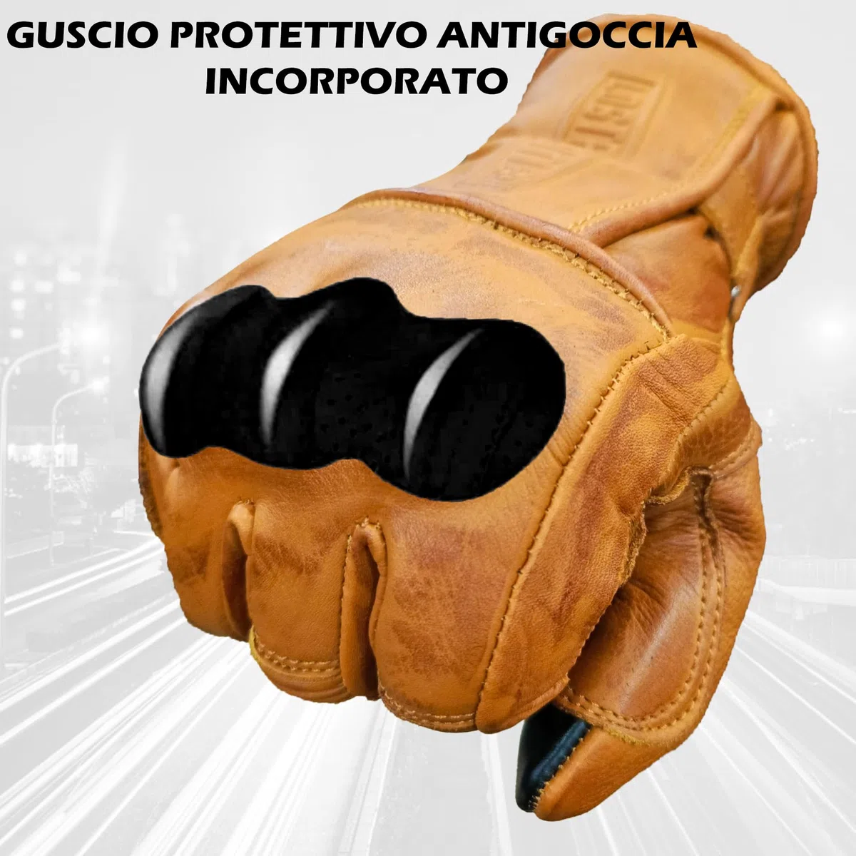 Guantes para moto de piel con protecciones CAFE RACER Chopper Custom Wax Amarillo Touch