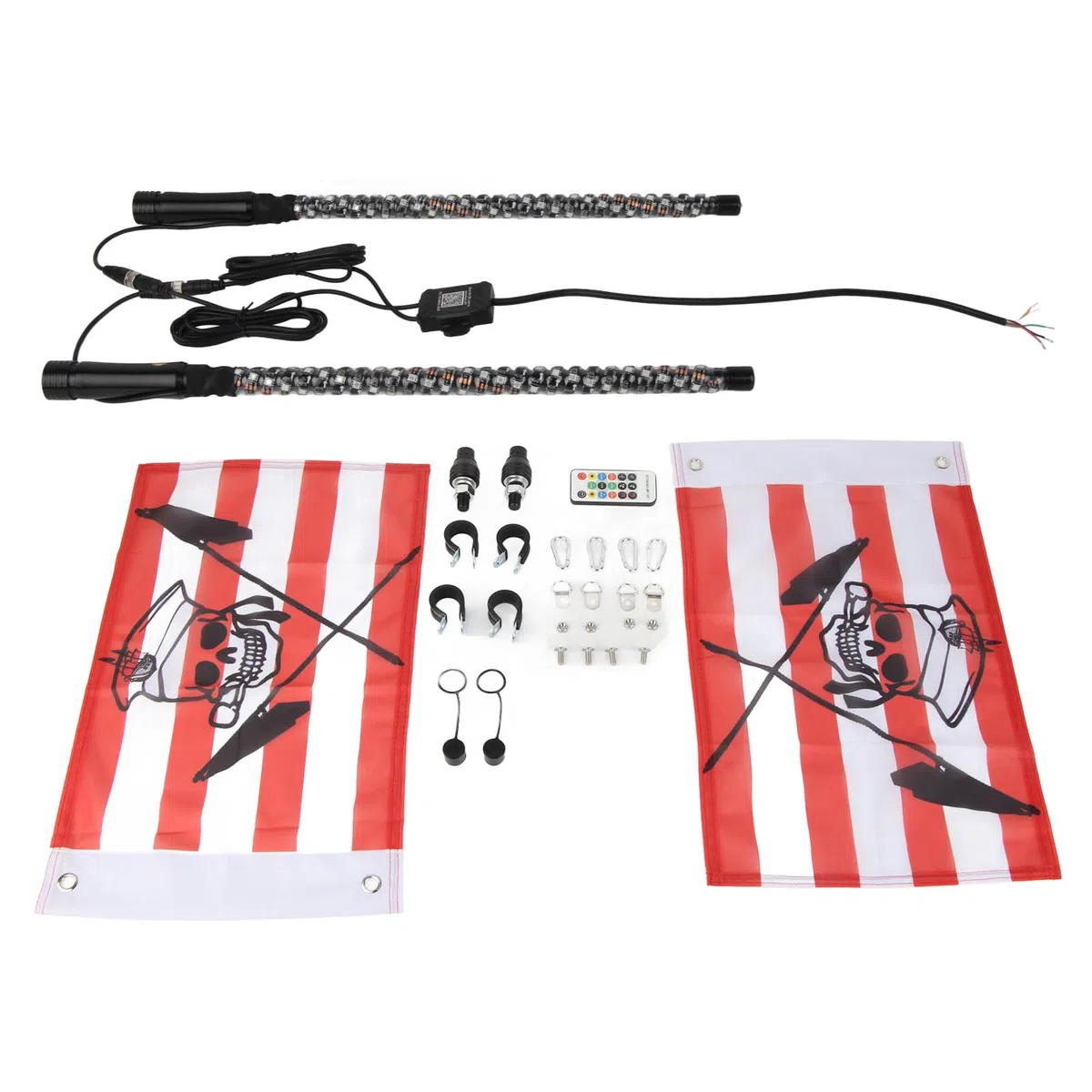 Aramox RGB LED Whip Light con Bandera APP Control LED RGB Chase Dancing Light Offroad Advertencia Iluminada Antena Látigos 300 Patrones 366 Modos 12 a 24V para UTV ATV Off Road (2 pies)