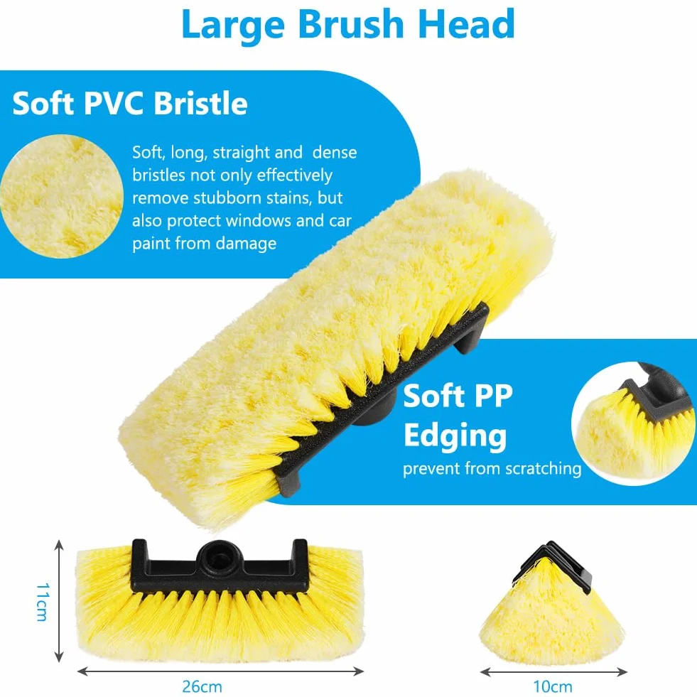 Cepillo Lavar Coche con Mango Largo, 165CM Longitud Ajustable Cepillo Limpieza Coche con Bolsa de Almacenamiento Toalla, Se Puede Conectar Directamente a la Tubería de Agua.