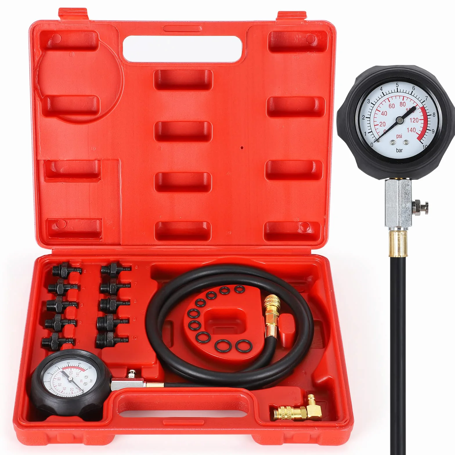 Kit de prueba de presión de aceite, kit de herramientas de manómetro, 0 – 140 psi, sistema de combustible, sensor mecánico, prueba de compresión de cilindro, para coches, ATV, camión