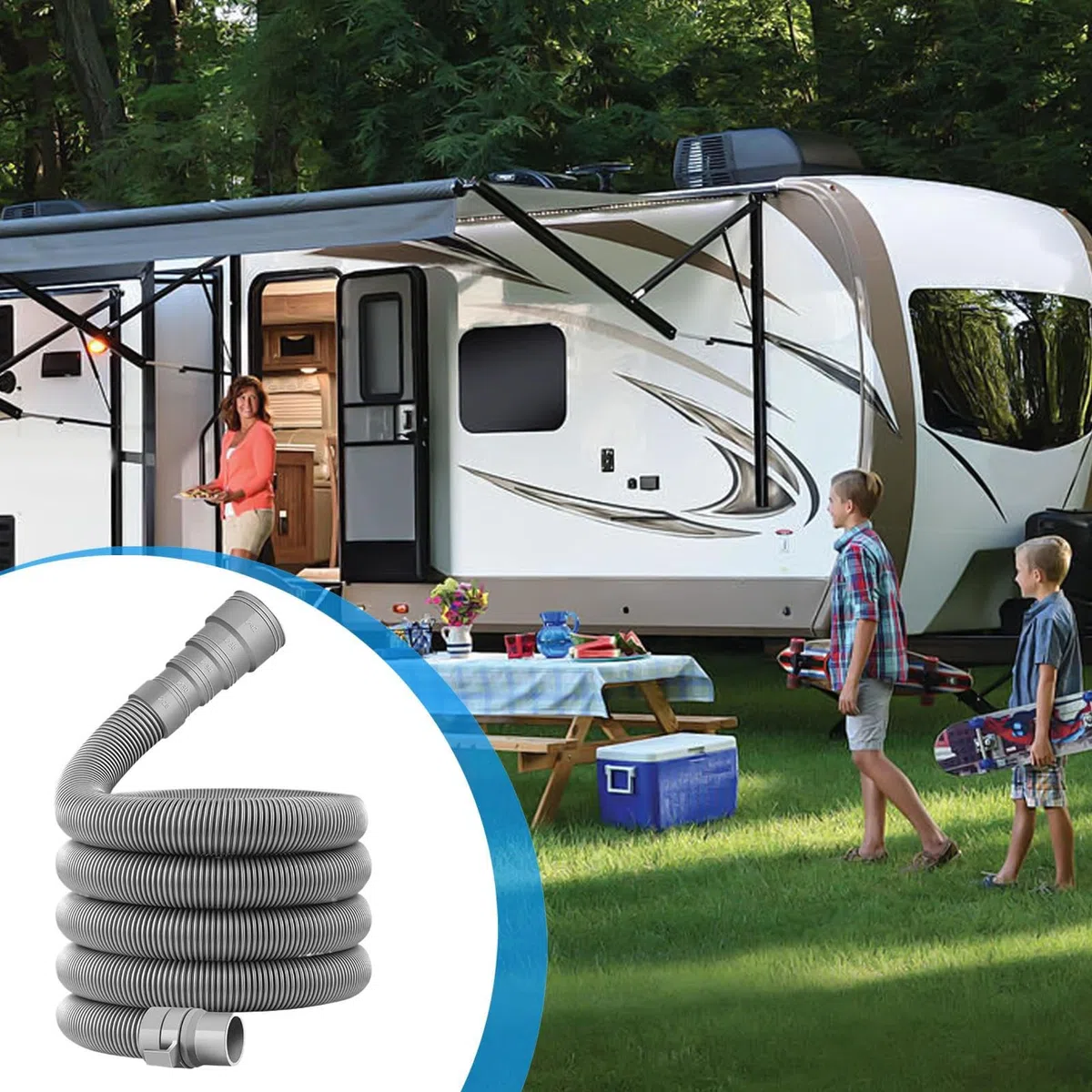 Rv Sewer Hose Kit, Rv Sewage Pipe, Foldable Hoses with Secure Fittings, Adjustable Waste Disposal Pipes for Camping, Travel, Beach, Vacation, Vehicle, Mantenimiento, Outdoor, Holiday