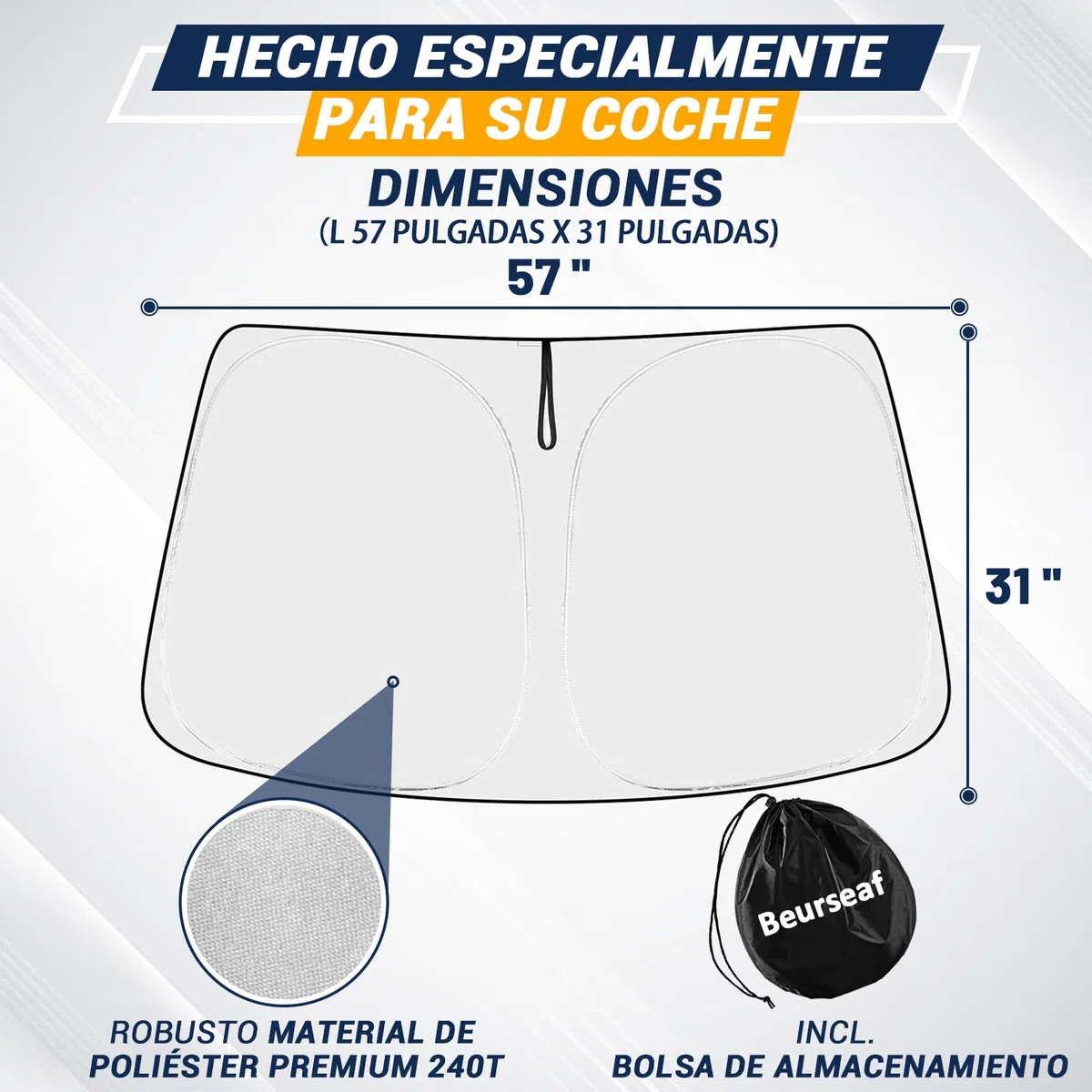 Parasol Coche Delantero,Protección Solar Coche,Protección UV Coche,2025 Parasol Reflectante Plegable con Protección UV para Parabrisas de Coche (L)