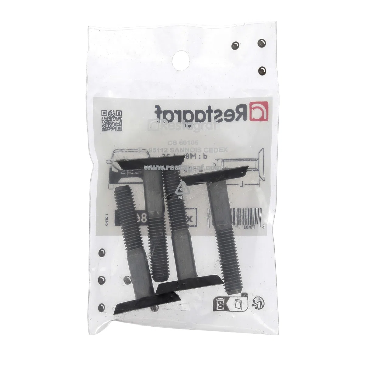 Restagraf – Tornillos rectangulares Especiales Escudo – Fijación Carrocería y Piezas mecánicas – Acero – M8-1,25 x 45 mm – Ref. 869 – Bolsa de 4