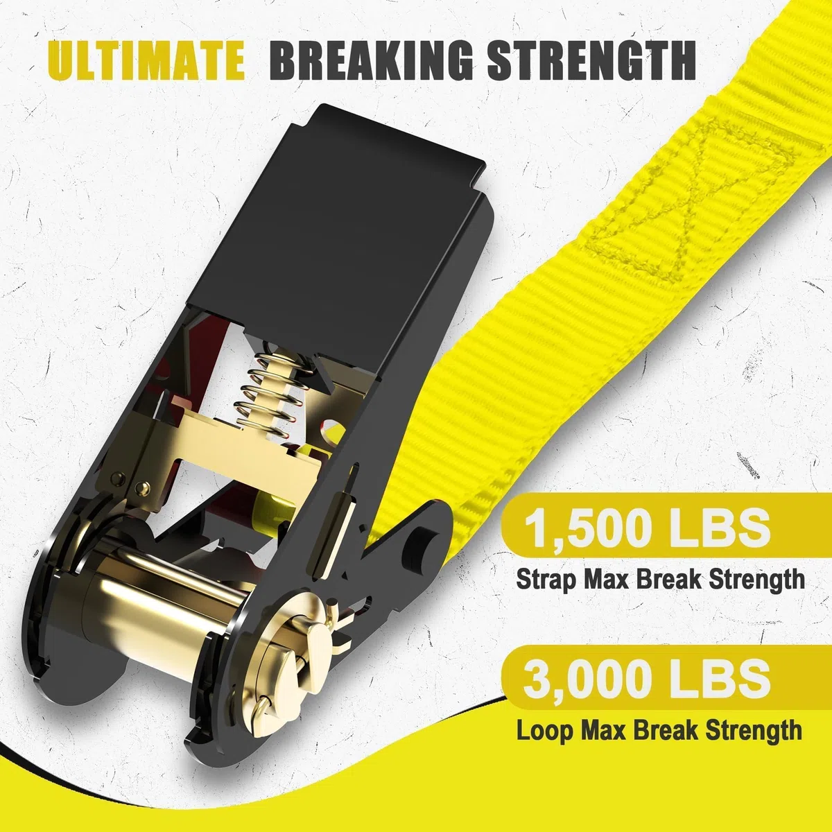 AWELCRAFT 4 Correas de Trinquete de 15 Pies – Resistencia de 1500 Libras, 4 Bucles Suaves Incluidos – Alta Visibilidad Color Amarillo para Moto, ATV, Remolque, Mudanza – Juego de Amarre para Carga