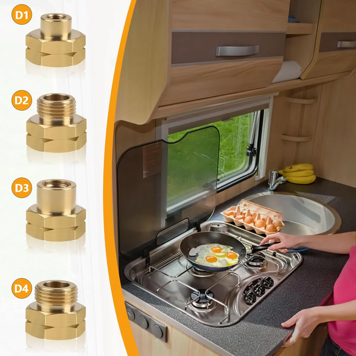 CPROSP 4 Piezas Adaptador para Botella de Gas Europa, Adaptador de Gas D1, D2, D3, D4, Ottone, para Cocinas de Gas, Vacaciones en el Extranjero o Acampada en Caravana