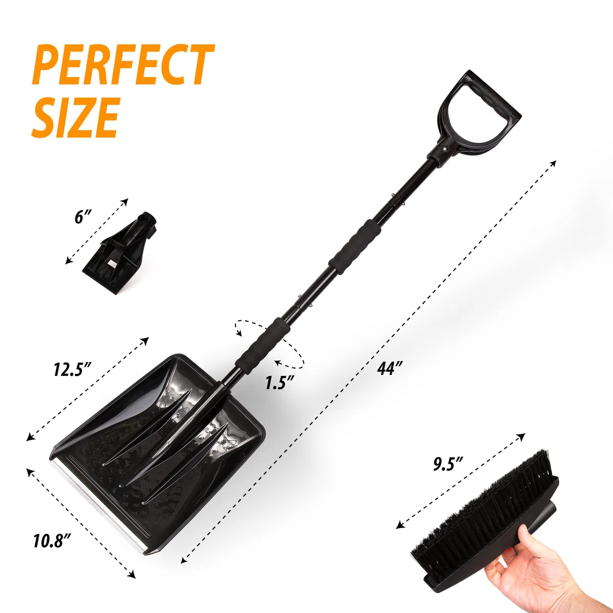 ZONETECH Kit de Cepillo de Nieve de Cabezales reemplazables 3 en 1, Pala portátil para Quitar Nieve, raspador de Hielo y Cepillo de Nieve para Coche