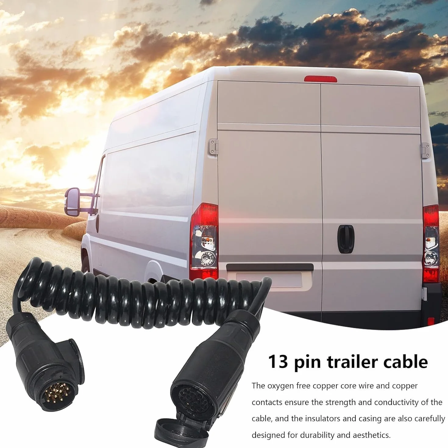 Cable de extensión para remolque Frogetu 13 polos 2M, cable en espiral con conector de remolque de 13 polos a conector de 13 polos, cable para remolque 12V para coche, camión, caravana, autocaravana