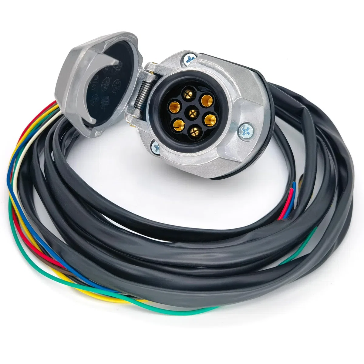 Enchufe de extensión para Remolque Hembra de 7 Pines con Cable precableado de 2 m y 7 Hilos, arnés de Enganche de Remolque de Metal de 7 Pines